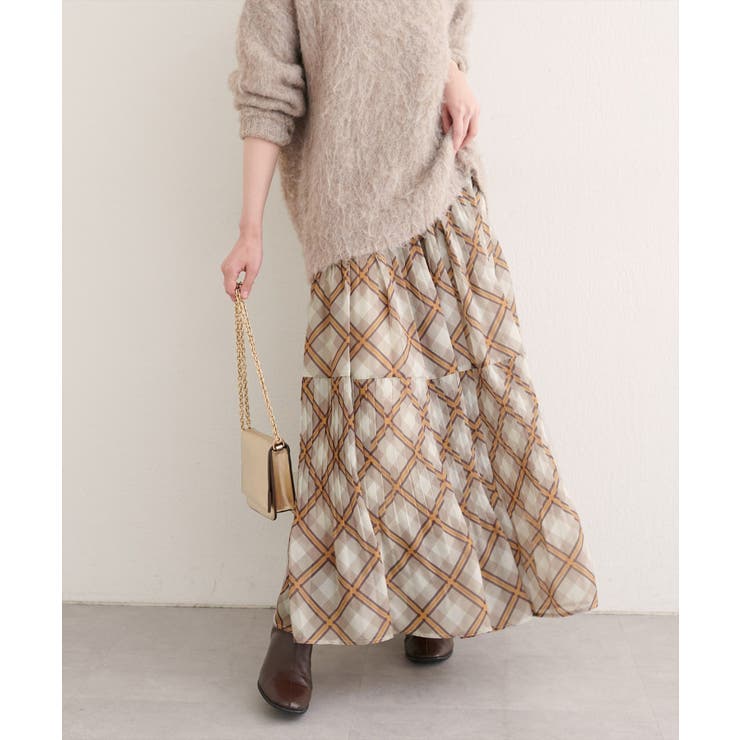 ブラウン | 【natural couture】プリーツ切換スカート | NICE CLAUP / OLIVE des OLIVE　OUTLET