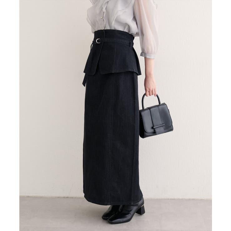 ブラック | 【natural couture】コルセットベルトデニムスカート | NICE CLAUP / OLIVE des OLIVE　OUTLET