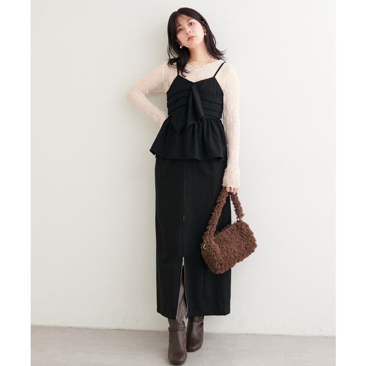 ブラック | 【natural couture】フラップポケットジップスカート | NICE CLAUP / OLIVE des OLIVE　OUTLET