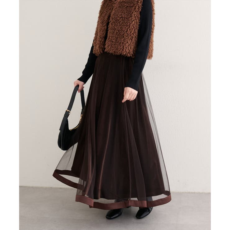 ブラウン | 【natural couture】サテンパイピングチュールスカート | NICE CLAUP / OLIVE des OLIVE　OUTLET