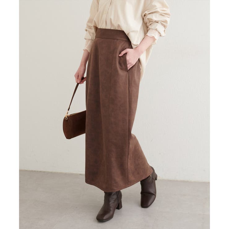 ブラウン | 【natural couture】合皮風ポンチスエードタイトスカート | NICE CLAUP / OLIVE des OLIVE　OUTLET