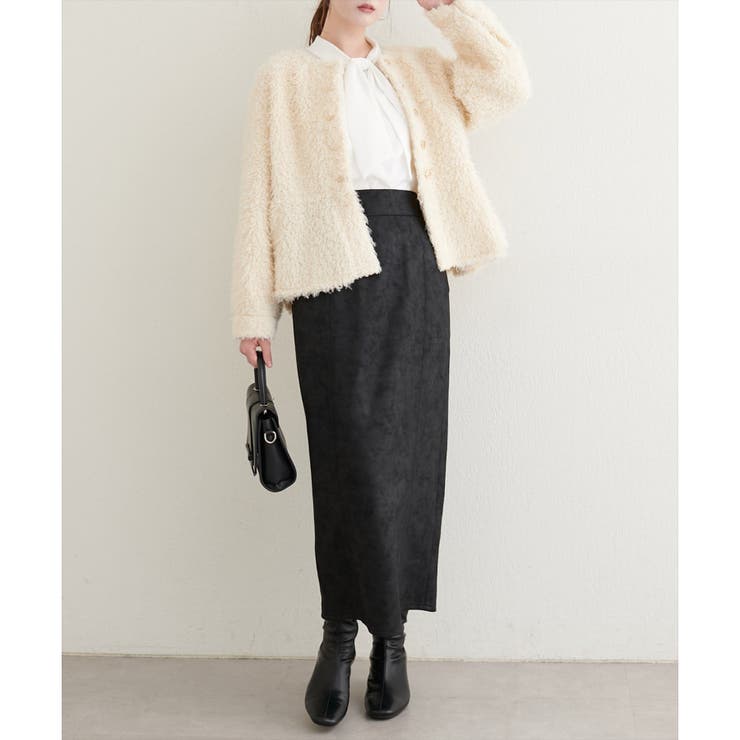 ブラック | 【natural couture】合皮風ポンチスエードタイトスカート | NICE CLAUP / OLIVE des OLIVE　OUTLET