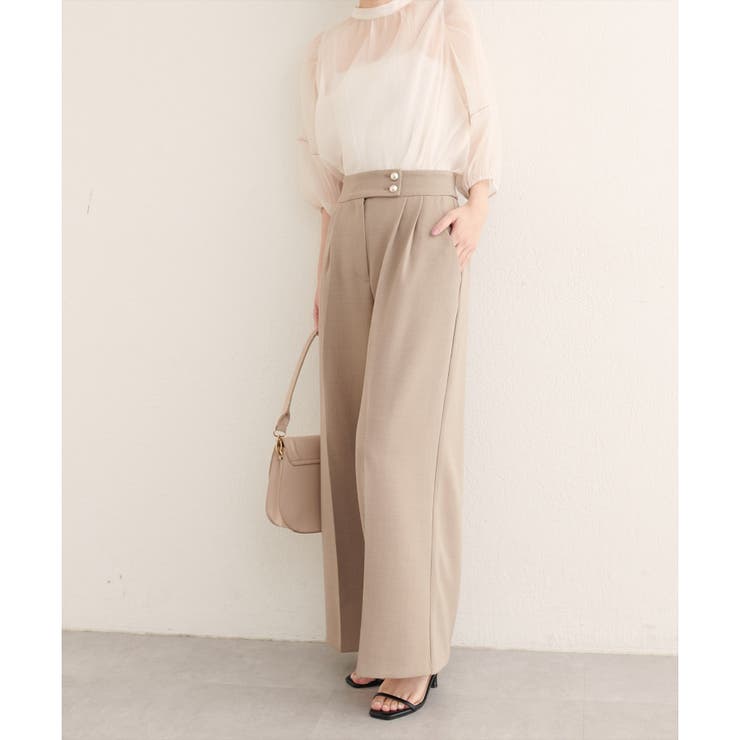 ベージュ | 【natural couture】金釦タックワイドパンツ | NICE CLAUP / OLIVE des OLIVE　OUTLET