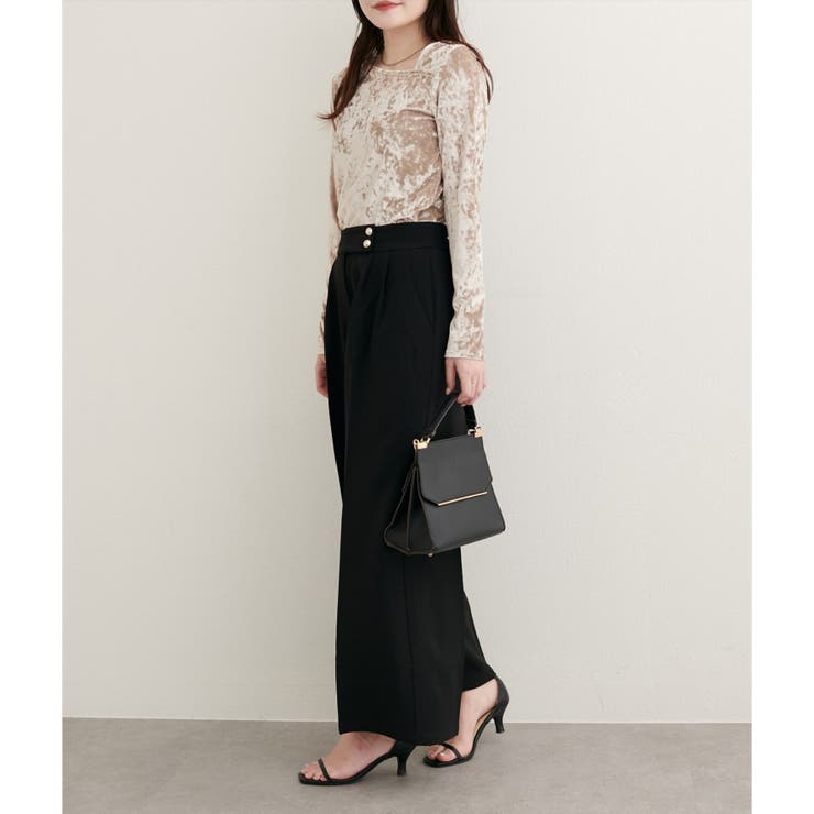 ブラック | 【natural couture】金釦タックワイドパンツ | NICE CLAUP / OLIVE des OLIVE　OUTLET