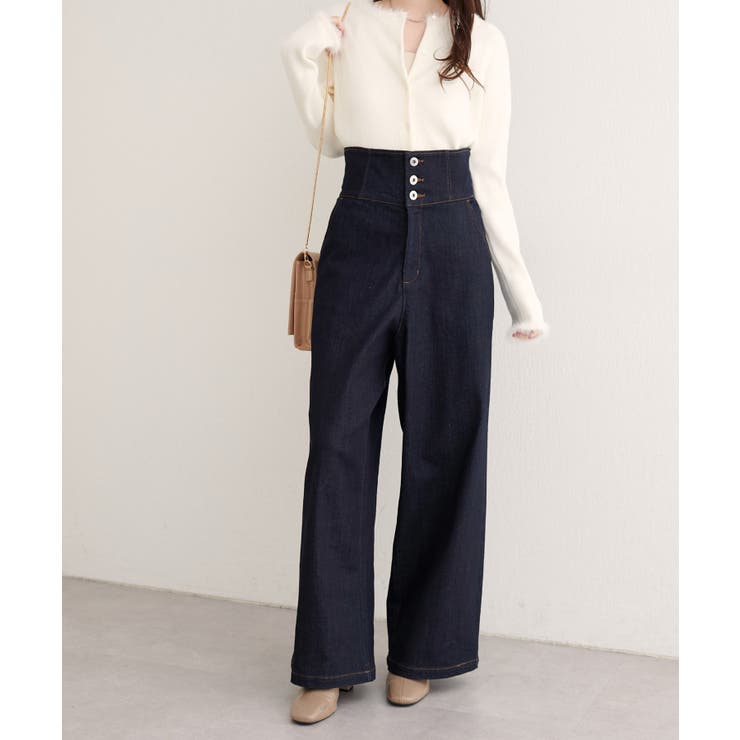 インディゴブルー | 【natural couture】折り返しベルトデニムパンツ | NICE CLAUP / OLIVE des OLIVE　OUTLET