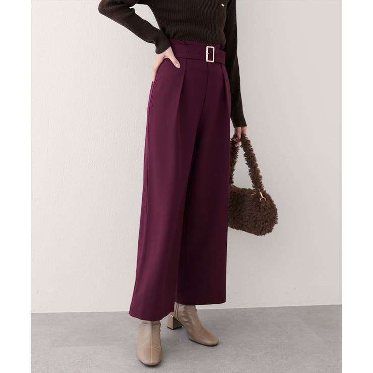 【natural couture】バックルベルト付きタックパンツ | NICE CLAUP / OLIVE des OLIVE　OUTLET | 詳細画像1 