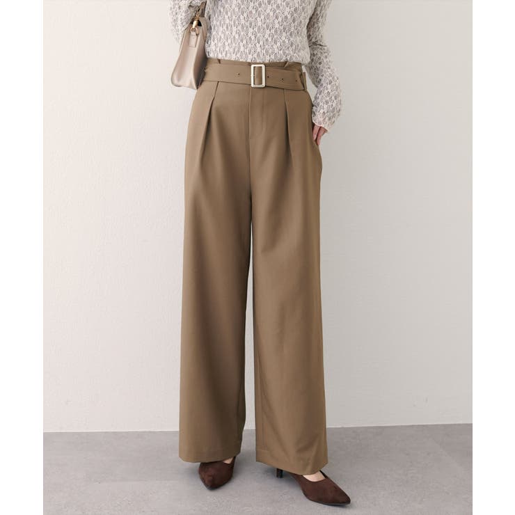 ブラウン | 【natural couture】バックルベルト付きタックパンツ | NICE CLAUP / OLIVE des OLIVE　OUTLET