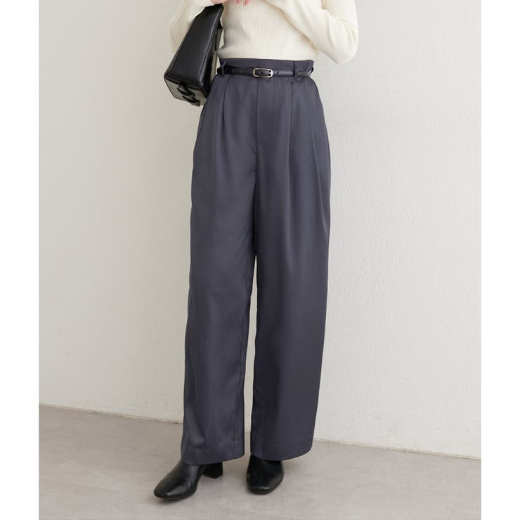 チャコール | 【natural couture】タックサテンパンツ | NICE CLAUP / OLIVE des OLIVE　OUTLET