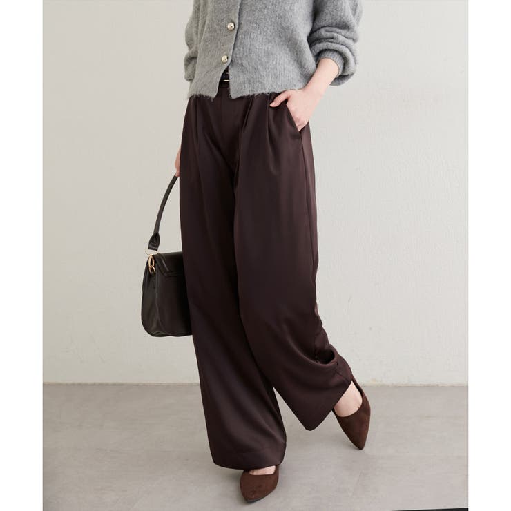 ブラウン | 【natural couture】タックサテンパンツ | NICE CLAUP / OLIVE des OLIVE　OUTLET