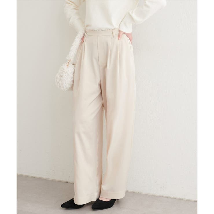 アイボリー | 【natural couture】タックサテンパンツ | NICE CLAUP / OLIVE des OLIVE　OUTLET