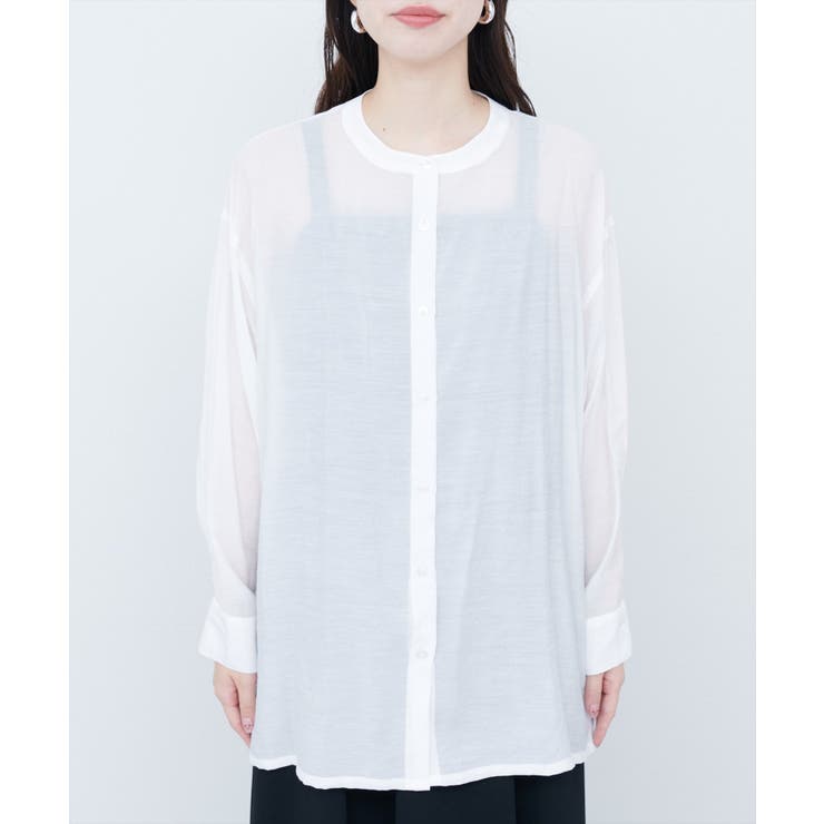 バンドカラーサイドスリットシアーシャツ | NICE CLAUP / OLIVE des OLIVE　OUTLET | 詳細画像4 