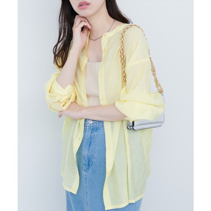 イエロー | バンドカラーサイドスリットシアーシャツ | NICE CLAUP / OLIVE des OLIVE　OUTLET