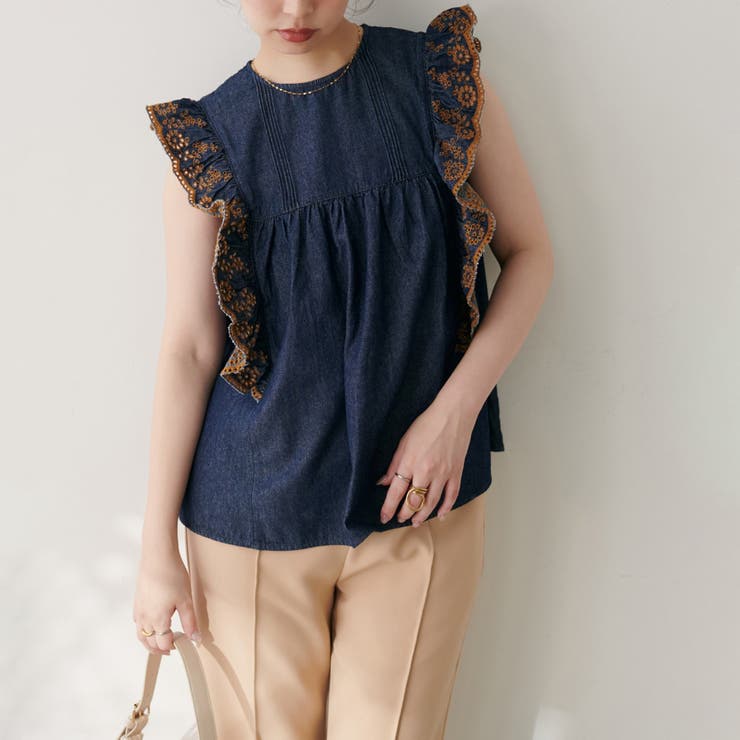 【natural couture】デニム刺繍フリルブラウス | NICE CLAUP / OLIVE des OLIVE　OUTLET | 詳細画像13 