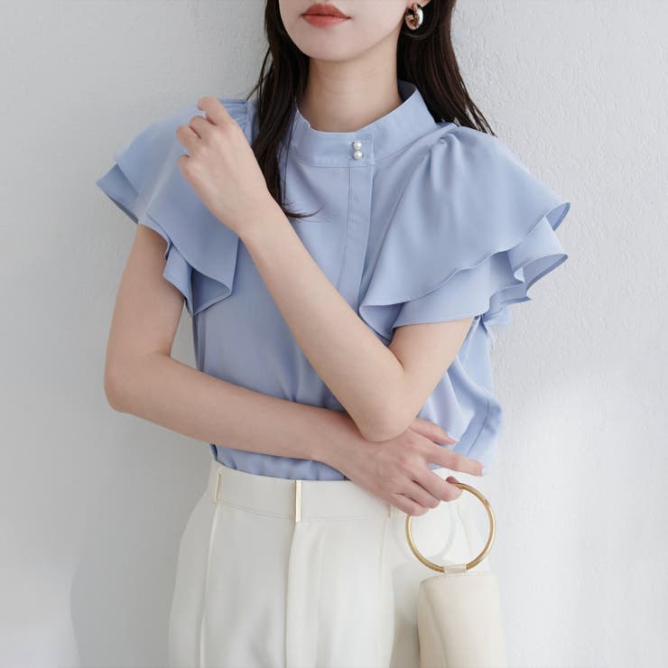 サックス | 【natural couture】ラッフルフリルフロントアシメブラウス | NICE CLAUP / OLIVE des OLIVE　OUTLET