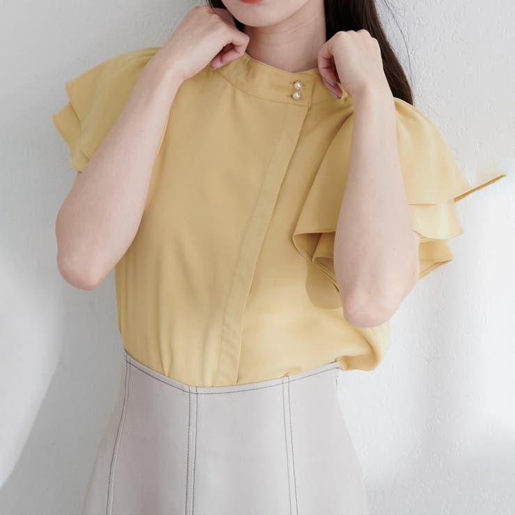 イエロー | 【natural couture】ラッフルフリルフロントアシメブラウス | NICE CLAUP / OLIVE des OLIVE　OUTLET