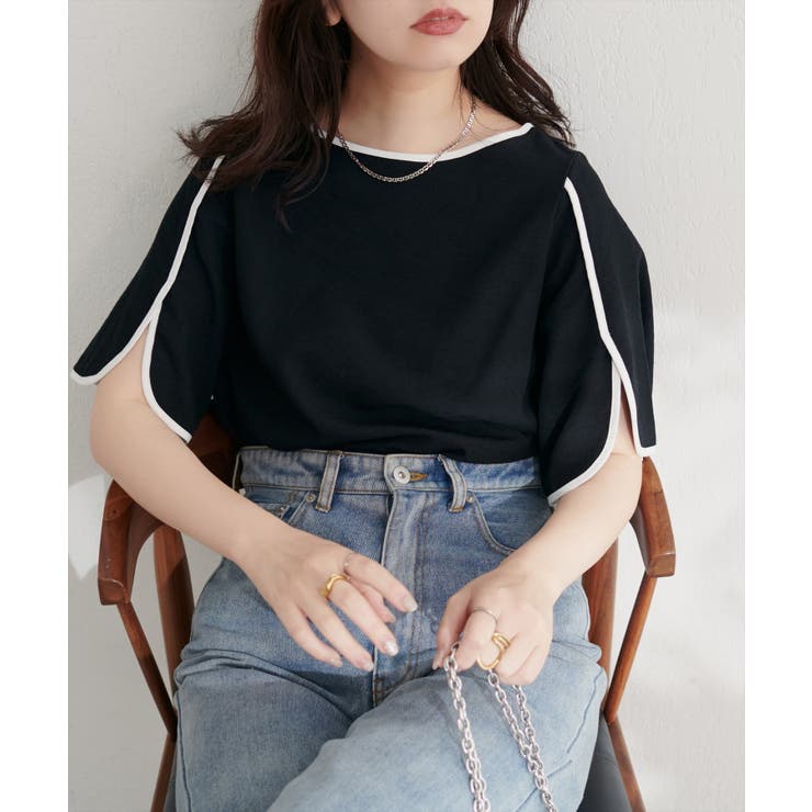 ブラック | 【natural couture】	【WEB限定】ハチワレスリーブ麻調ブラウス | NICE CLAUP / OLIVE des OLIVE　OUTLET