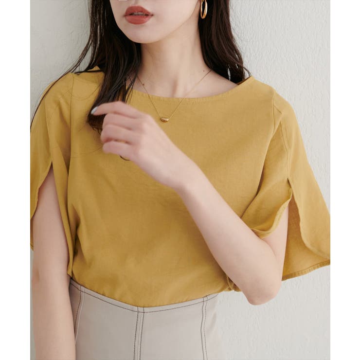 マスタード | 【natural couture】	【WEB限定】ハチワレスリーブ麻調ブラウス | NICE CLAUP / OLIVE des OLIVE　OUTLET