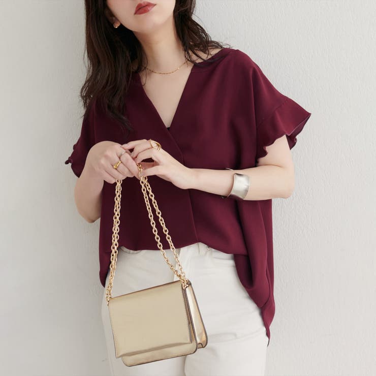 ボルドー | 【natural couture】スキッパーフリル袖ブラウス | NICE CLAUP / OLIVE des OLIVE　OUTLET