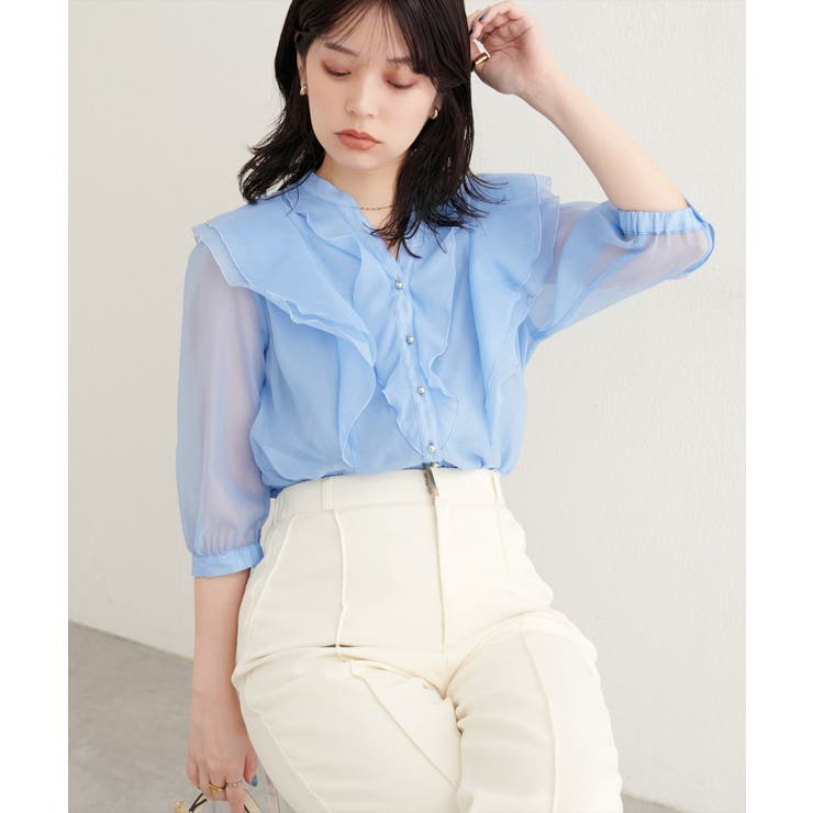 【natural couture】ラッフルフリルキーネック7分袖ブラウス | NICE CLAUP / OLIVE des OLIVE　OUTLET | 詳細画像4 