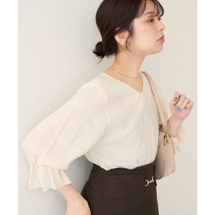 【natural couture】麻レーヨンタック袖ブラウス | NICE CLAUP / OLIVE des OLIVE　OUTLET | 詳細画像1 