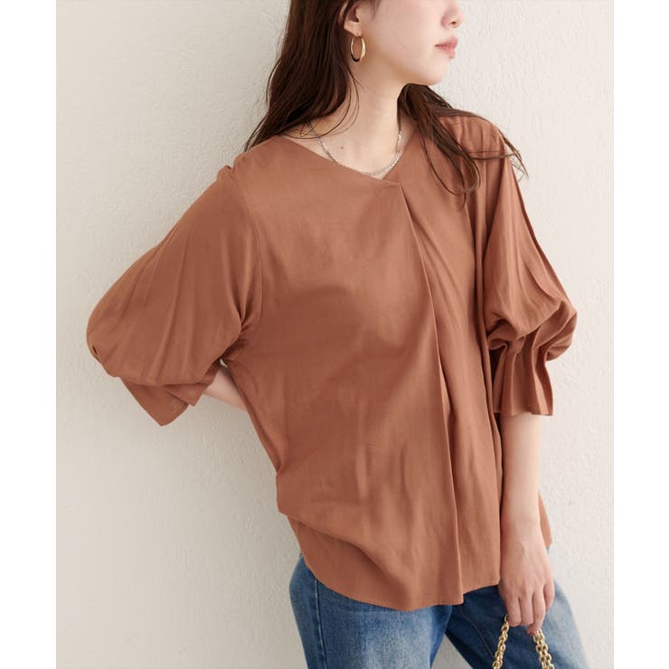 オレンジ | 【natural couture】麻レーヨンタック袖ブラウス | NICE CLAUP / OLIVE des OLIVE　OUTLET