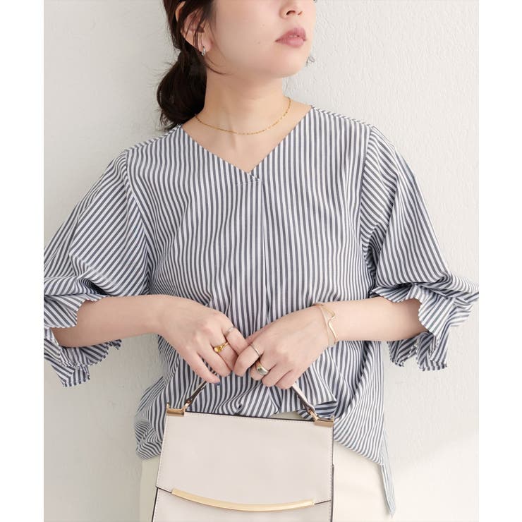 柄1 | 【natural couture】麻レーヨンタック袖ブラウス | NICE CLAUP / OLIVE des OLIVE　OUTLET