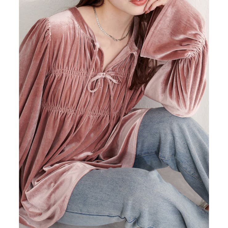 ピンク | ＜canami＞2WAYリボンベロアブラウス | NICE CLAUP / OLIVE des OLIVE　OUTLET