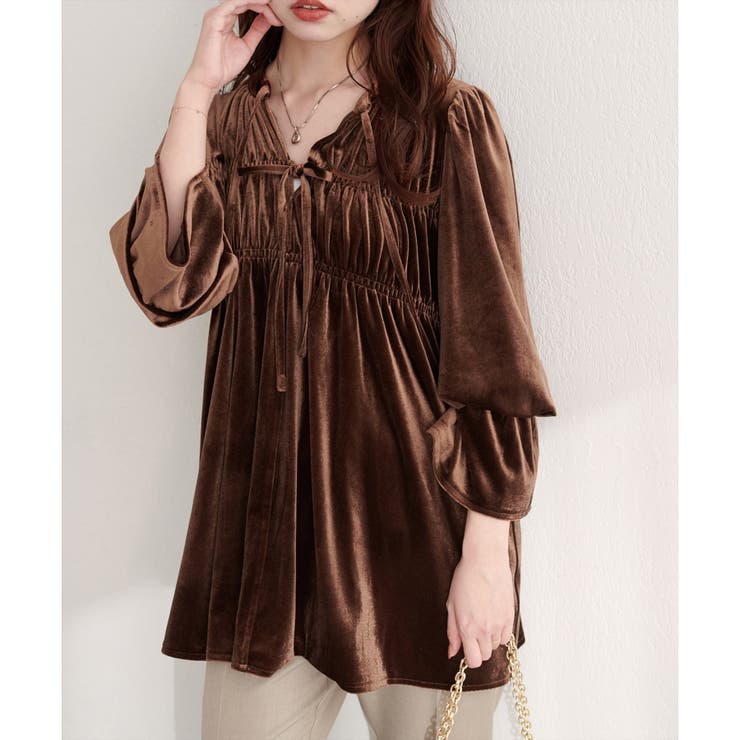 canami＞2WAYリボンベロアブラウス[品番：NCLW0017413]｜NICE CLAUP