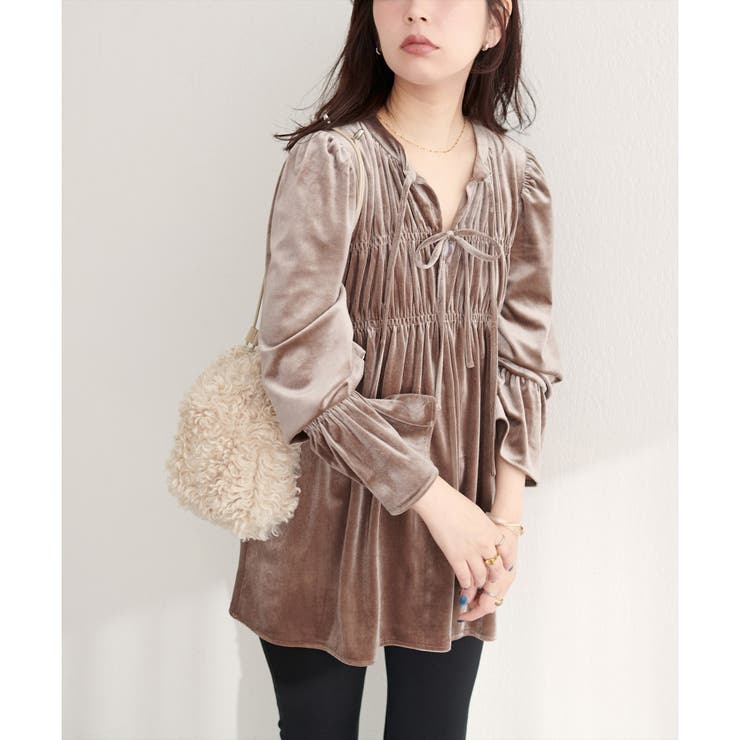 グレージュ | ＜canami＞2WAYリボンベロアブラウス | NICE CLAUP / OLIVE des OLIVE　OUTLET