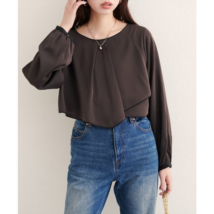 ブラウン | 【natural couture】アシメパイピングボウタイブラウス | NICE CLAUP / OLIVE des OLIVE　OUTLET