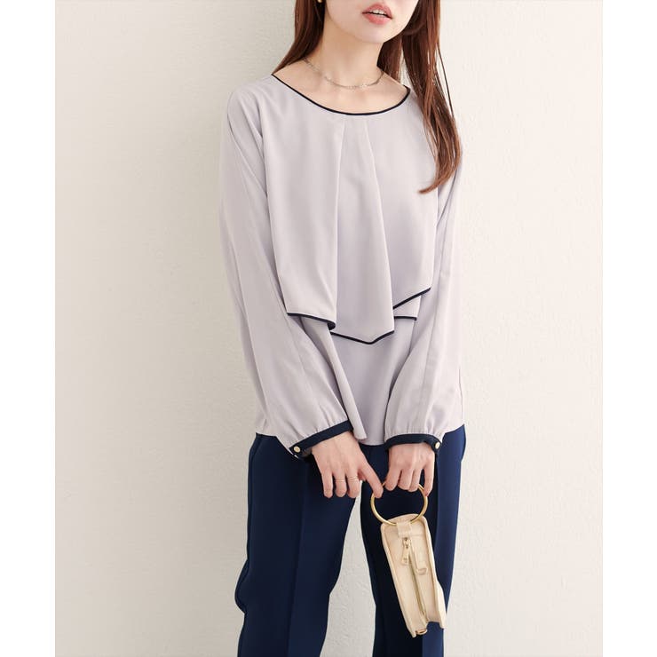 グレージュ | 【natural couture】アシメパイピングボウタイブラウス | NICE CLAUP / OLIVE des OLIVE　OUTLET