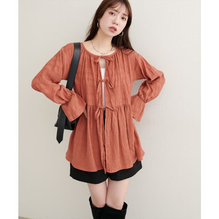 【natural couture】モールボーダーペプラムブラウス | NICE CLAUP / OLIVE des OLIVE　OUTLET | 詳細画像1 