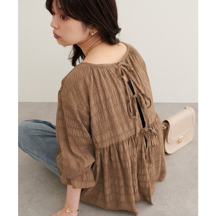 ブラウン | 【natural couture】モールボーダーペプラムブラウス | NICE CLAUP / OLIVE des OLIVE　OUTLET