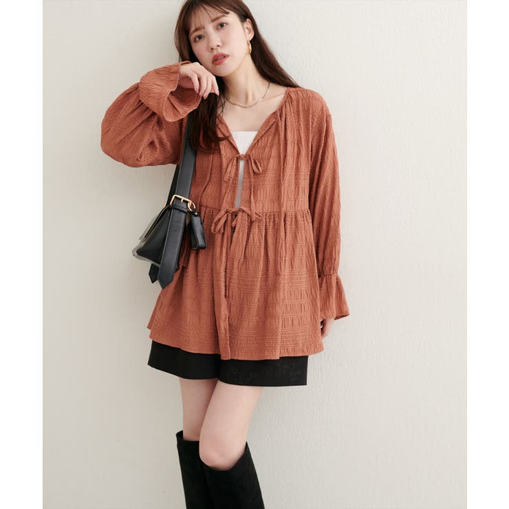 レッド系 | 【natural couture】モールボーダーペプラムブラウス | NICE CLAUP / OLIVE des OLIVE　OUTLET