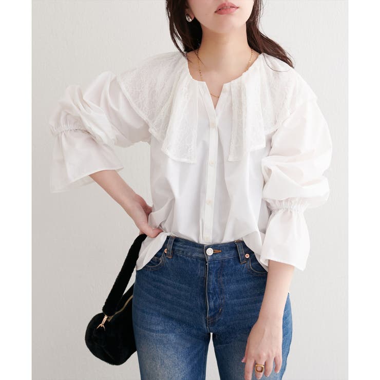 【natural couture】レースケープカラーブラウス | NICE CLAUP / OLIVE des OLIVE　OUTLET | 詳細画像1 