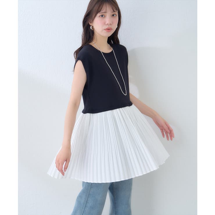 ブラック | 【natural couture】プリーツドッキングニット | NICE CLAUP / OLIVE des OLIVE　OUTLET
