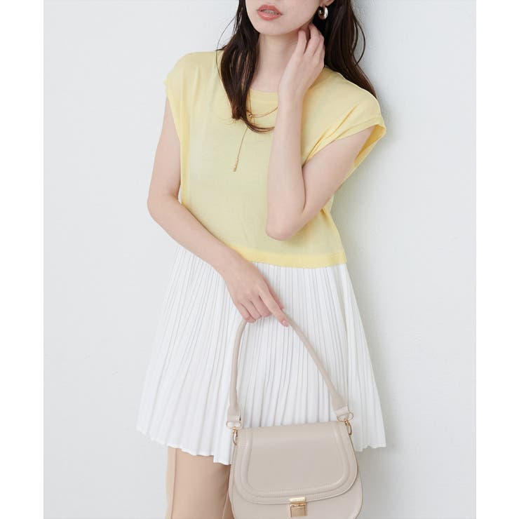 イエロー | 【natural couture】プリーツドッキングニット | NICE CLAUP / OLIVE des OLIVE　OUTLET