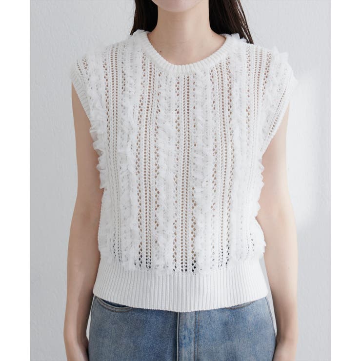 【natural couture】透かし柄×チュールノースリKT | NICE CLAUP / OLIVE des OLIVE　OUTLET | 詳細画像3 