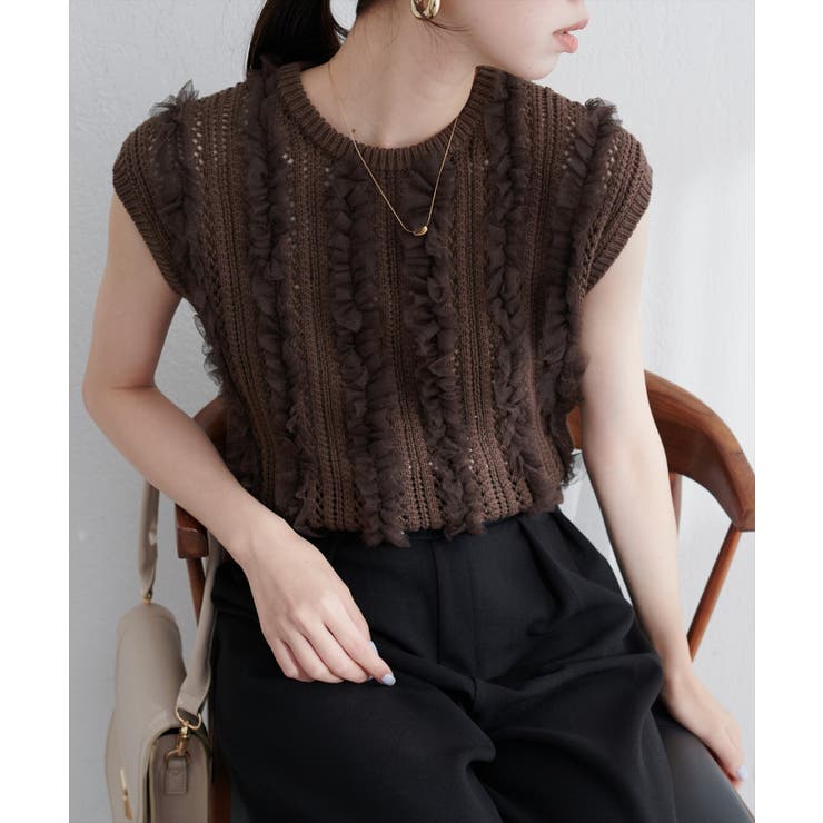 ブラウン | 【natural couture】透かし柄×チュールノースリKT | NICE CLAUP / OLIVE des OLIVE　OUTLET