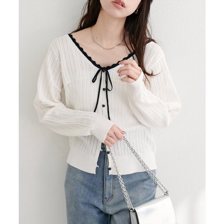 【natural couture】配色リボン透かし編みカーディガン | NICE CLAUP / OLIVE des OLIVE　OUTLET | 詳細画像5 