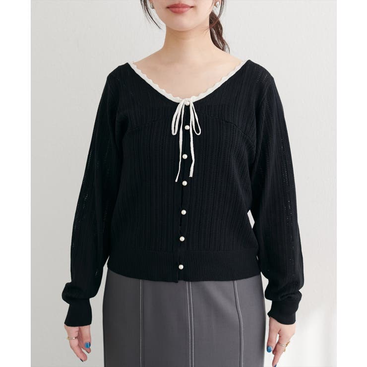 【natural couture】配色リボン透かし編みカーディガン | NICE CLAUP / OLIVE des OLIVE　OUTLET | 詳細画像8 