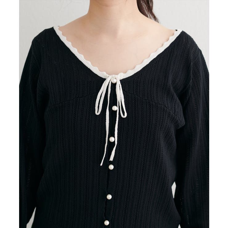 【natural couture】配色リボン透かし編みカーディガン | NICE CLAUP / OLIVE des OLIVE　OUTLET | 詳細画像11 