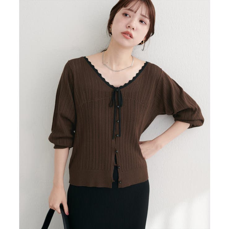 【natural couture】配色リボン透かし編みカーディガン | NICE CLAUP / OLIVE des OLIVE　OUTLET | 詳細画像19 