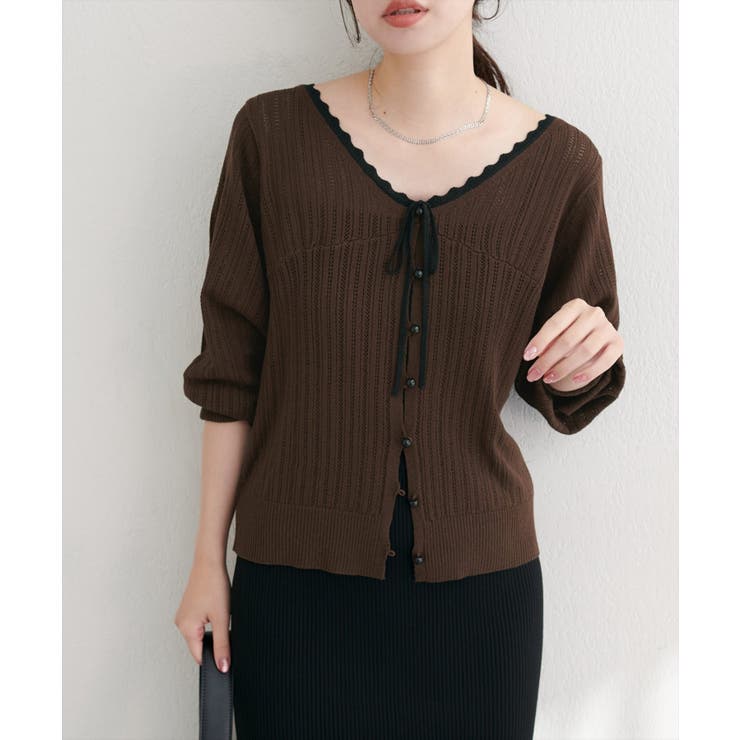 【natural couture】配色リボン透かし編みカーディガン | NICE CLAUP / OLIVE des OLIVE　OUTLET | 詳細画像20 