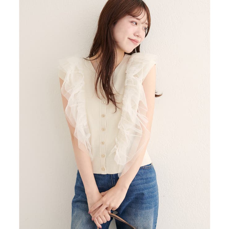 【natural couture】チュールフリルニットベスト | NICE CLAUP / OLIVE des OLIVE　OUTLET | 詳細画像3 