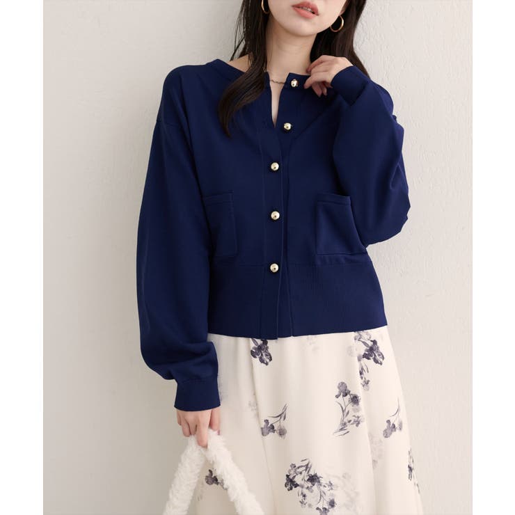 【natural couture】ぷっくり金釦ポケ付きカーデ | NICE CLAUP / OLIVE des OLIVE　OUTLET | 詳細画像1 