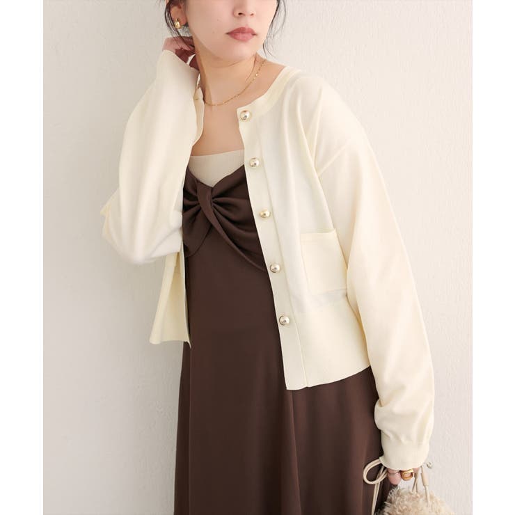 【natural couture】ぷっくり金釦ポケ付きカーデ | NICE CLAUP / OLIVE des OLIVE　OUTLET | 詳細画像3 