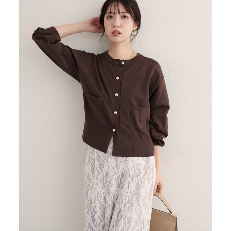 ブラウン | 【natural couture】ぷっくり金釦ポケ付きカーデ | NICE CLAUP / OLIVE des OLIVE　OUTLET
