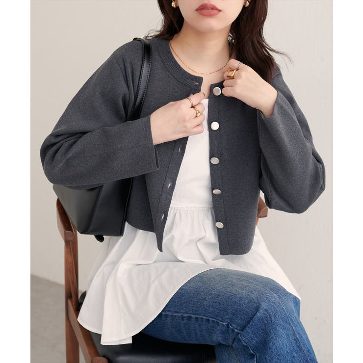 グレー | 【natural couture】クロップド丈リブカラーカーディガン | NICE CLAUP / OLIVE des OLIVE　OUTLET