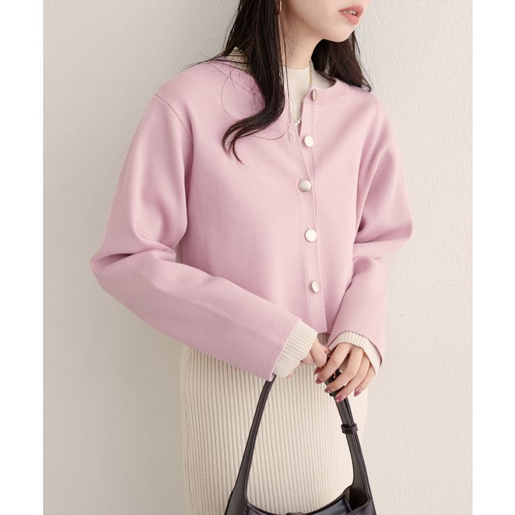 ピンク | 【natural couture】クロップド丈リブカラーカーディガン | NICE CLAUP / OLIVE des OLIVE　OUTLET